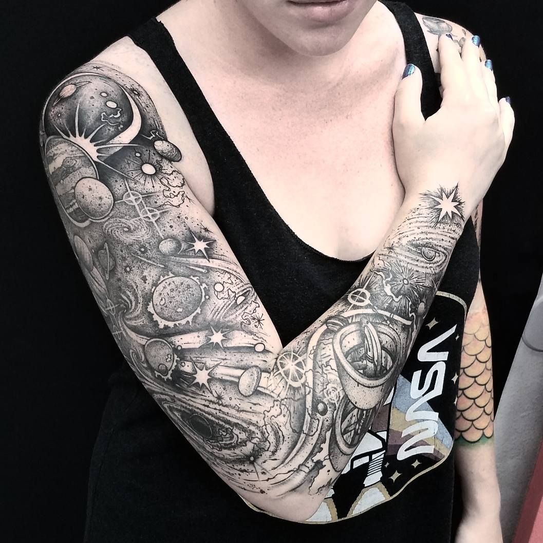 Space Sleeve By Thomas E At Black Talon Tattoo Arcadia Ca Space