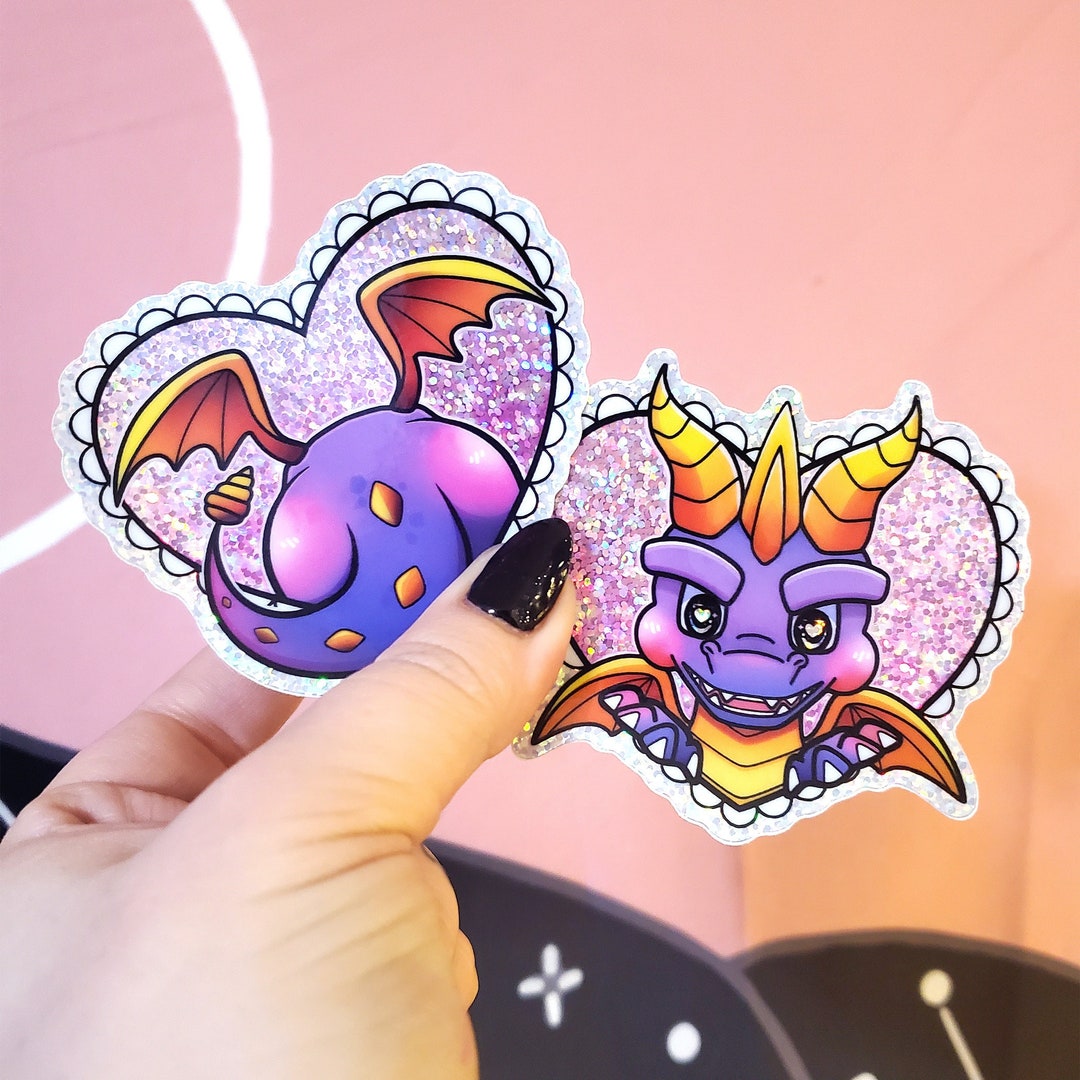 Spyro The Dragon Tattoo Heart Glitter Holo Booty Vinyl Sticker Etsy