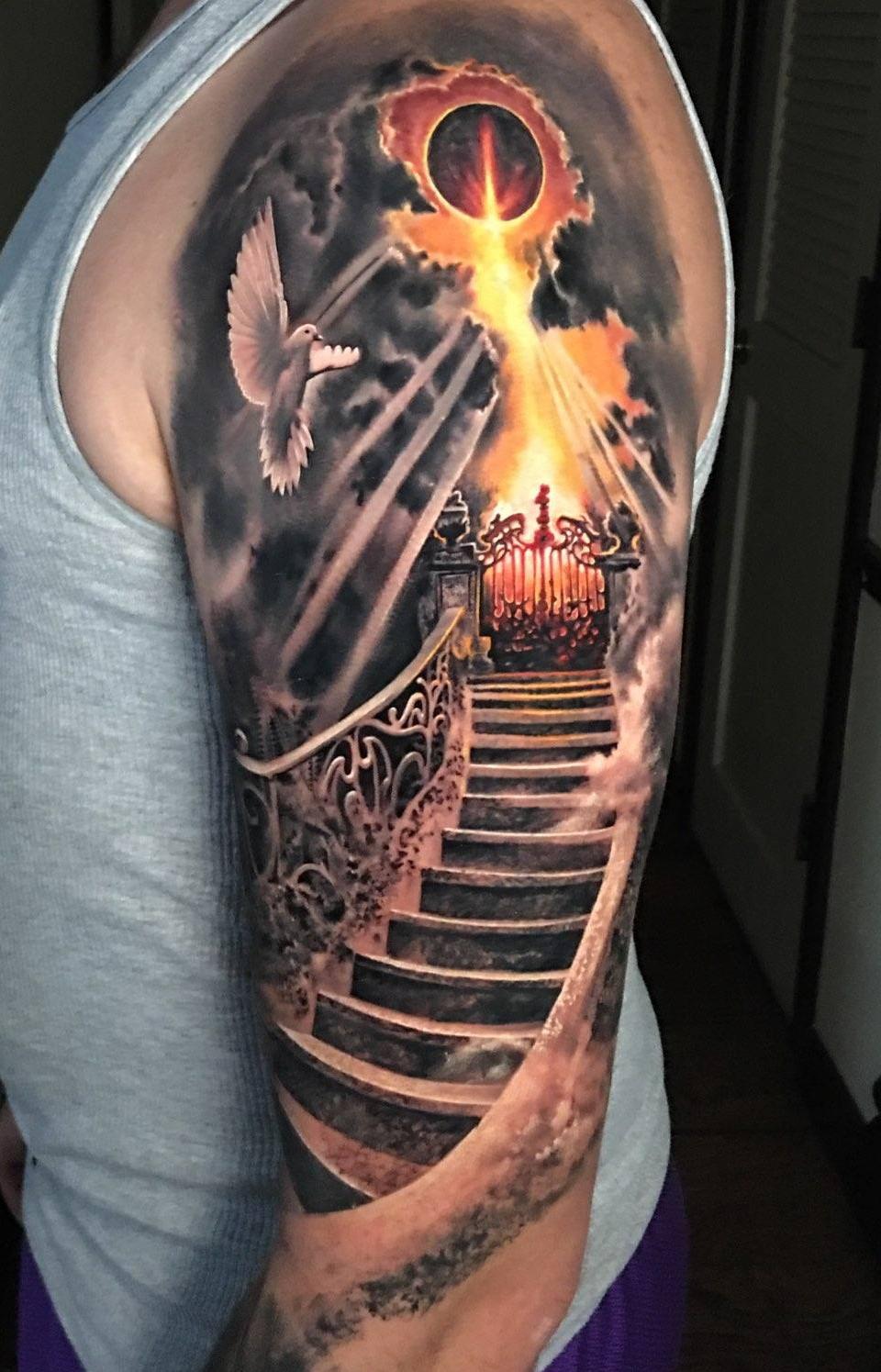 Stairway To Heaven By Rember Orellana Dark Age Tattoo Denton Texas