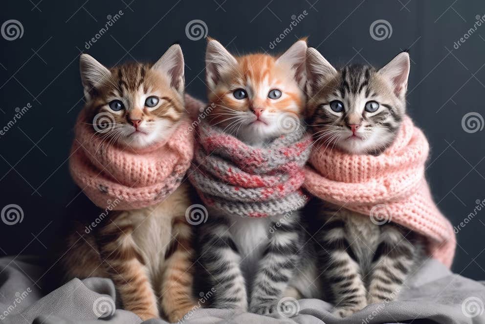 Stylish Portrait Of Three Kittens Dressed As Humans Generative Ai