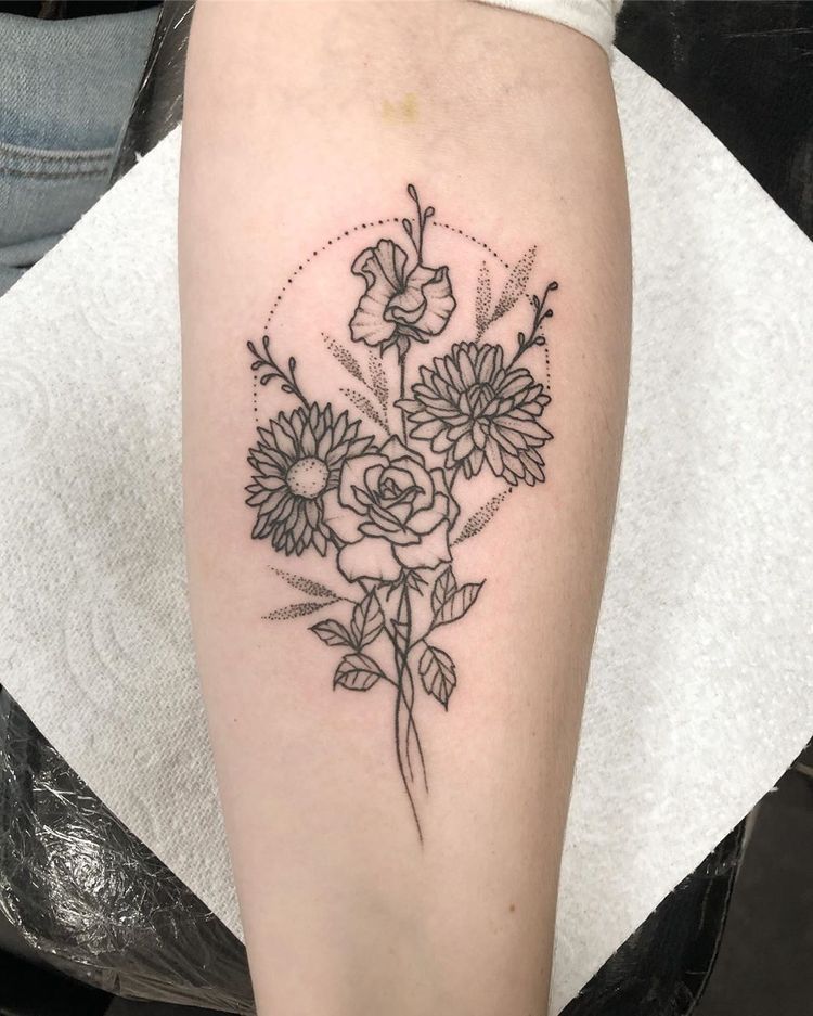 Tattoo Ideas Birth Flower Tattoos Family Tattoos Bouquet Tattoo