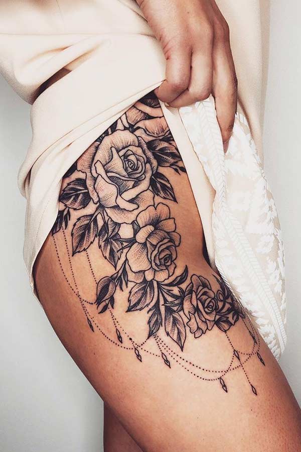 Elegant Thigh Tattoos: Stunning Rose Designs