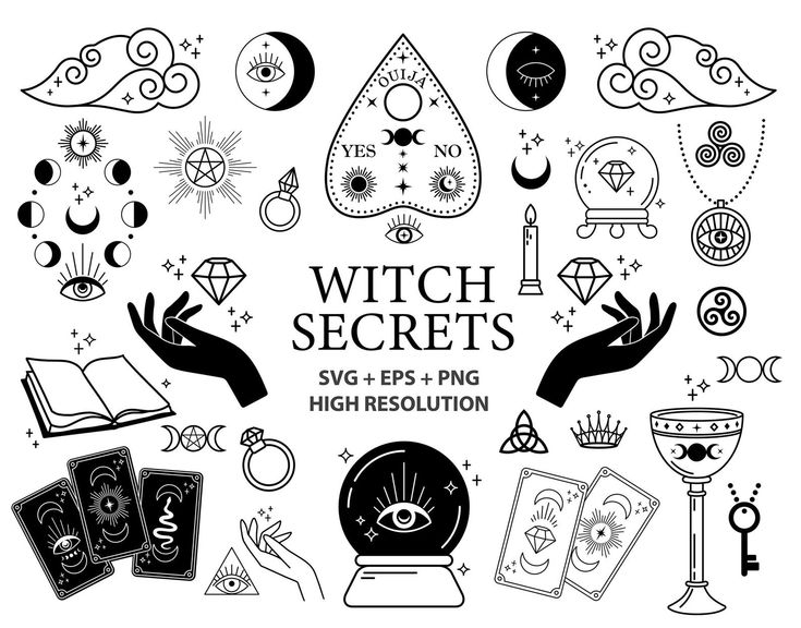 The Symbols For Witches Symbols Are Shown In Gold On A White Background