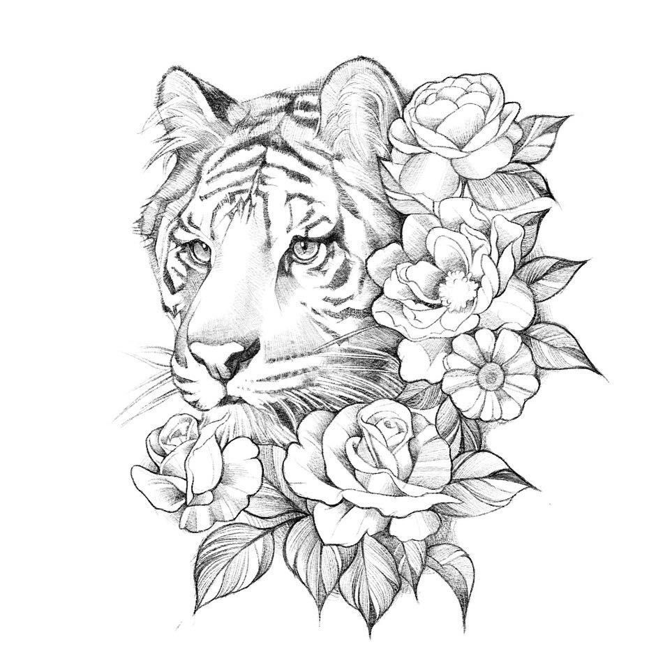 5 Stunning Designs for Your Tiger With Flowers Tattoo