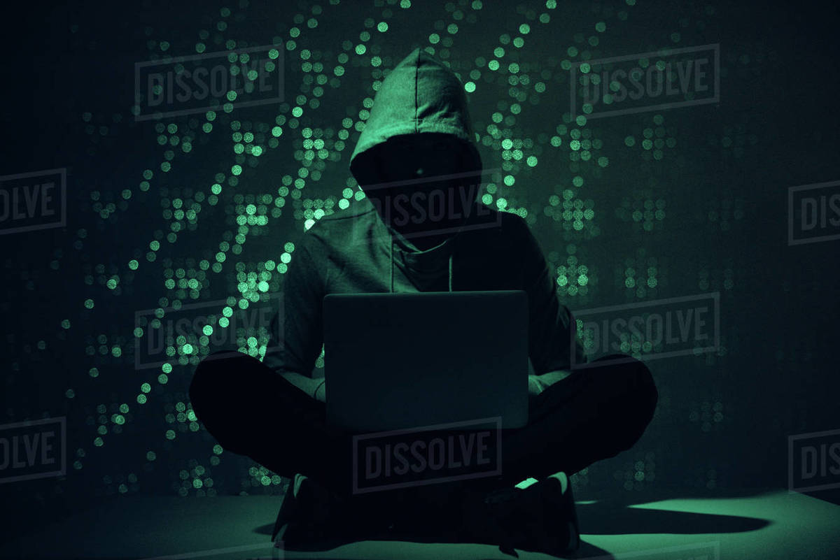 Toned Picture Of Silhouette Of Hacker In Hoodie Stock Photo Image Of