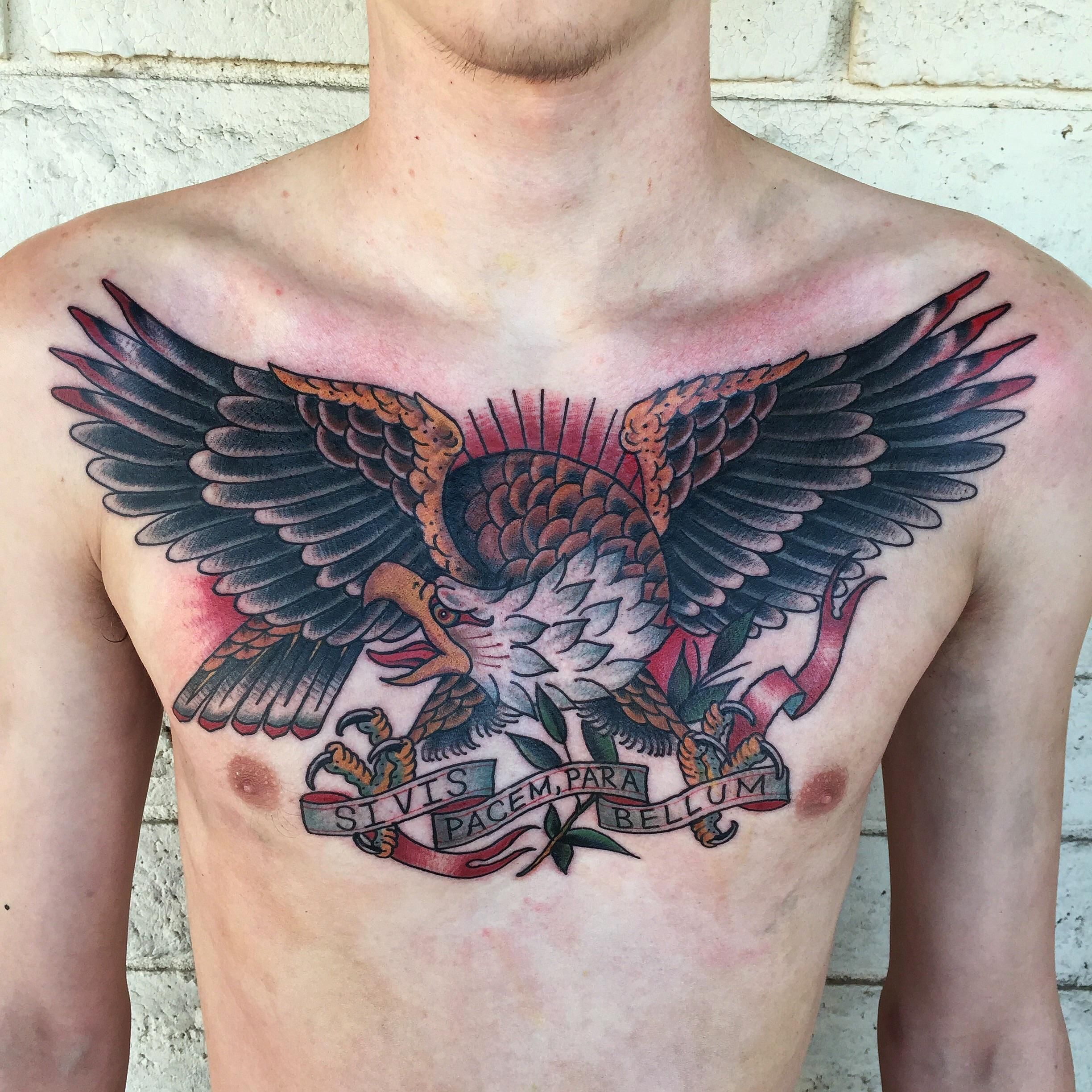 Traditional American Old School Eagle Chest Tattoo Traditional Chest