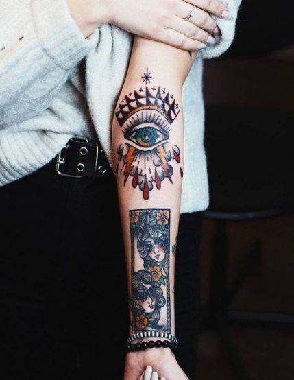 Traditional Style Eye Tattoo Located On The Elbow