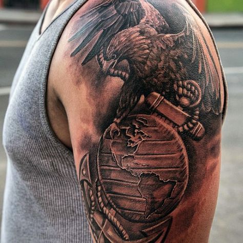 Tribal Eagle Globe And Anchor Tattoo