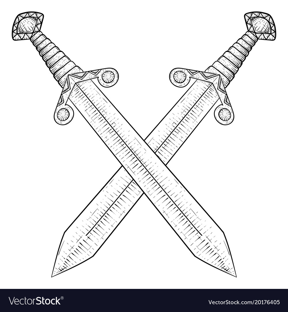 Easy Two Swords Crossed Drawing Guide for Beginners