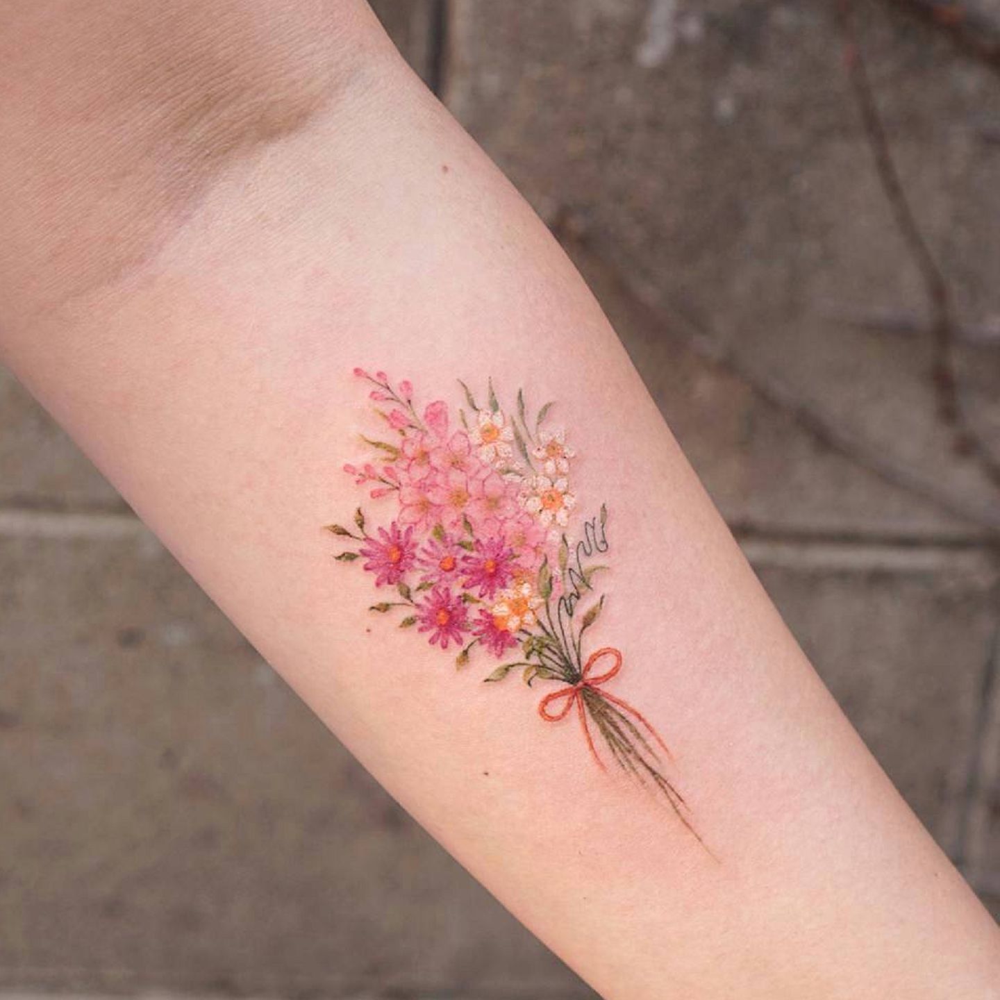 Watercolor Bouquet Of Flower Tattoos Floral Tattoo Flower Tattoo