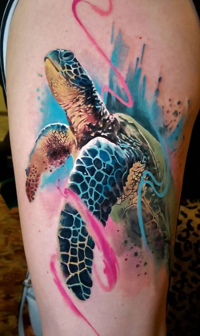 Watercolor Sea Tattoo Colorful Ink Sea Turtle Watercolor Tattoo Sea Turtle Tattoo Turtle