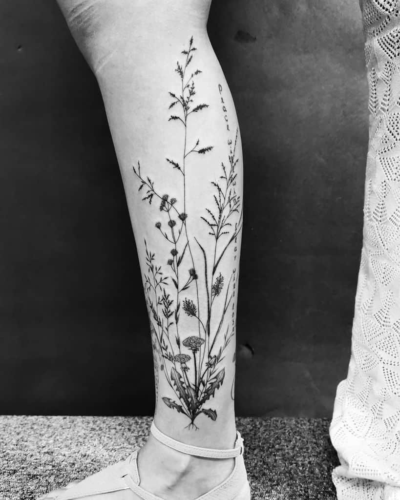 Wildflower Tattoo Leg Antonina Troshina Bodbocwasuon