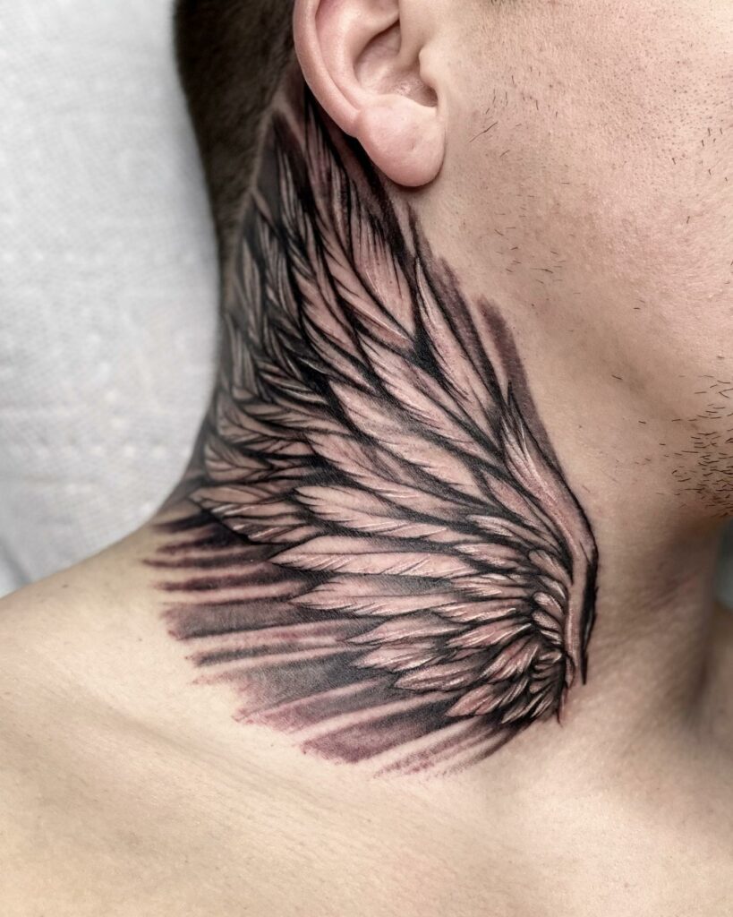 Wings On Neck Tattoo Meaning 70 Coolest Neck Tattoos For Men