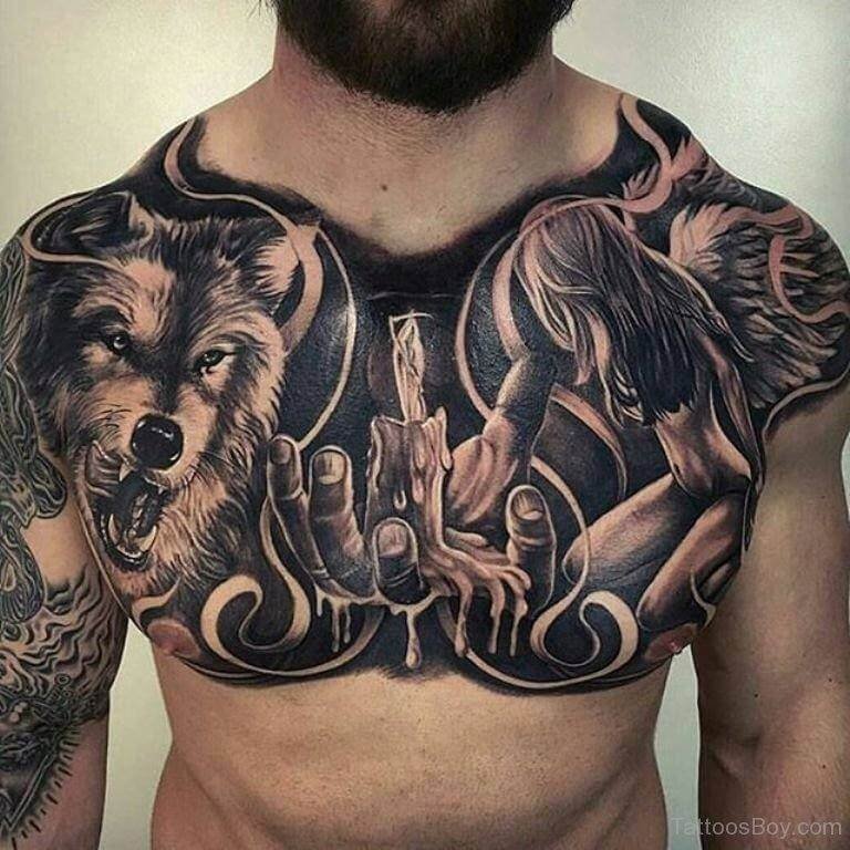 Wolf Chest Tattoo Ideas Photos