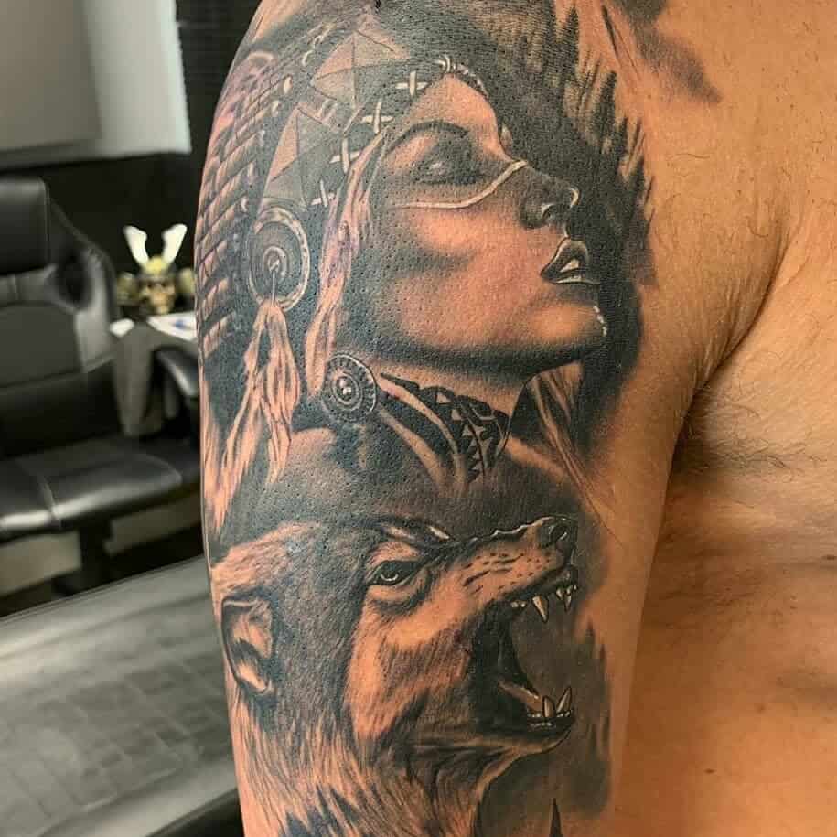 Wolf Howling At The Moon Girl Tattoo