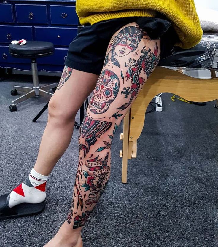 Women Leg Sleeve Traditional Tattoo Artofit