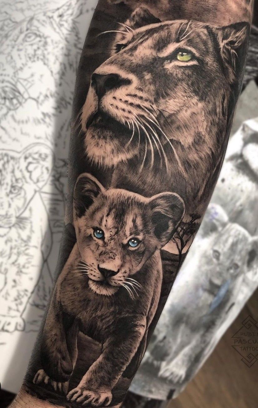 Womens Lion And Cub Tattoo