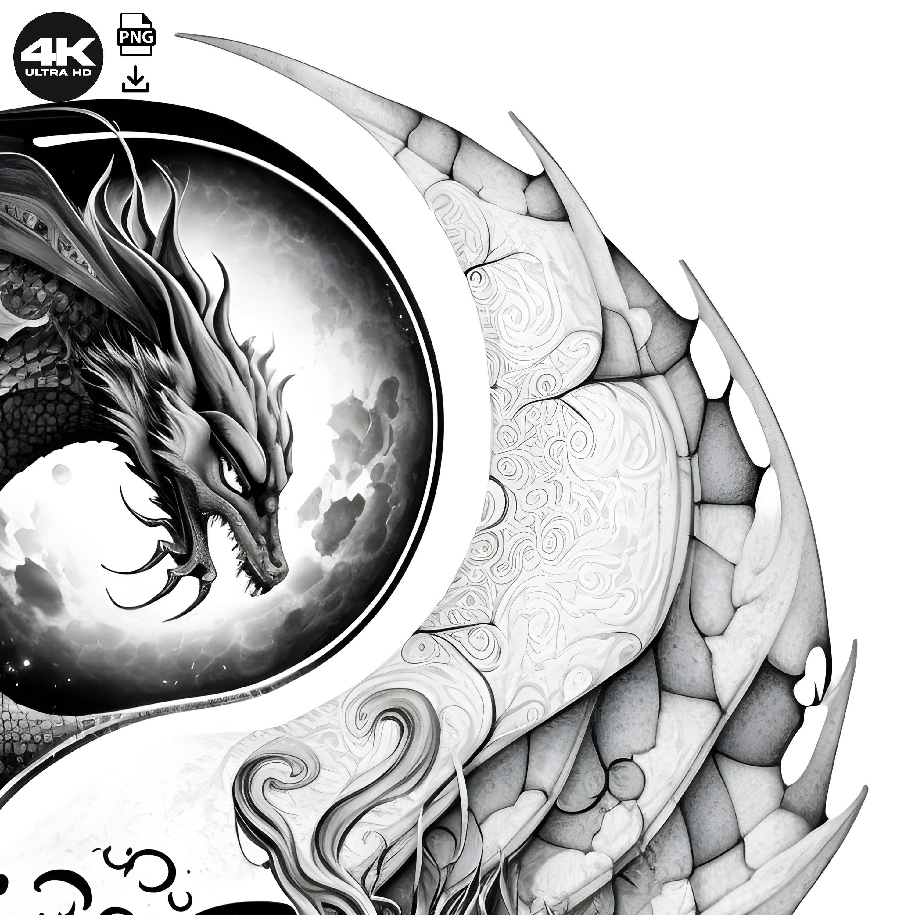 Yin Yang Dragons Tattoo Design Detailed High Resolution Digital Art