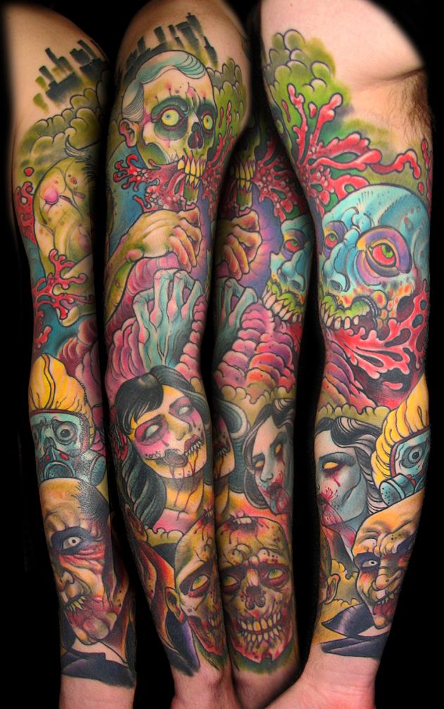 Zombie Tattoo On Full Sleeve Tattoo Designs Tattoo Pictures